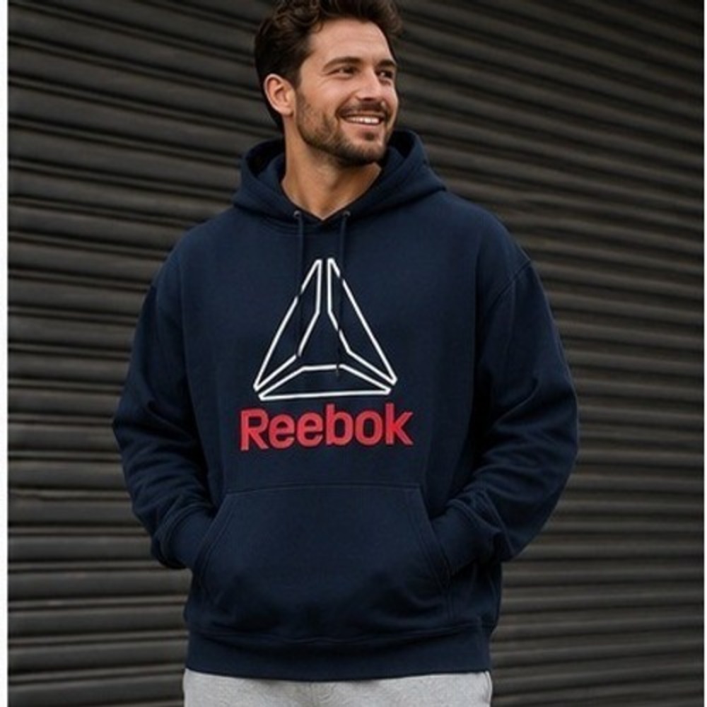 Reebok Mens Navy Blue Graphic Logo Pullover Hoodie Sweatshirt 3XL REM214FH04